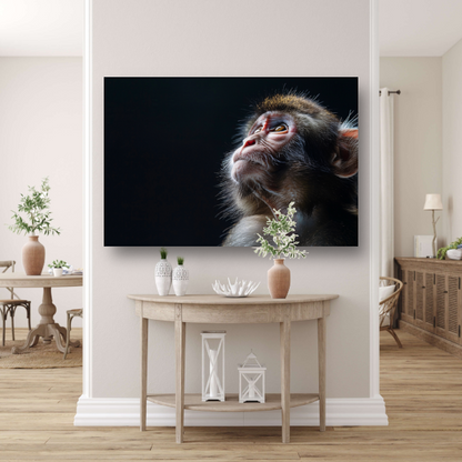 Reflecterende aap in donkere achtergrond canvas