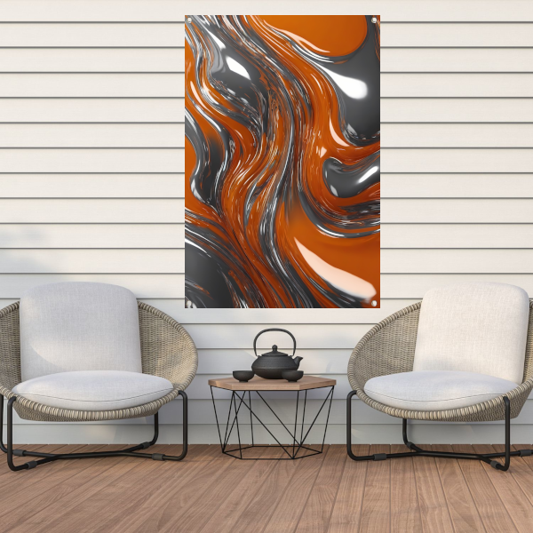 Energieke Abstractie in Oranje en Zilver tuinposter