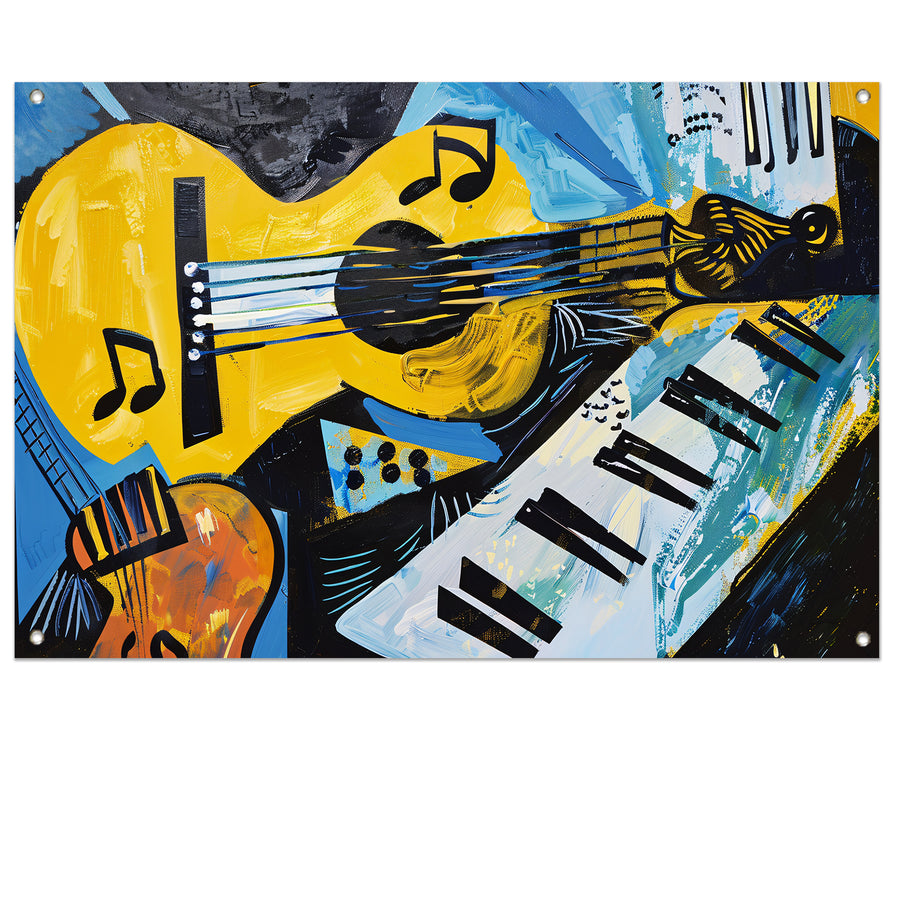Abstracte muzikale vormen en kleuren   tuinposter