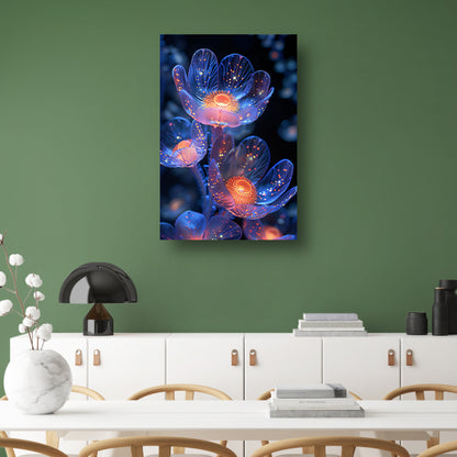 Bioluminescente Bloemen in Digitale Kunst canvas met baklijst