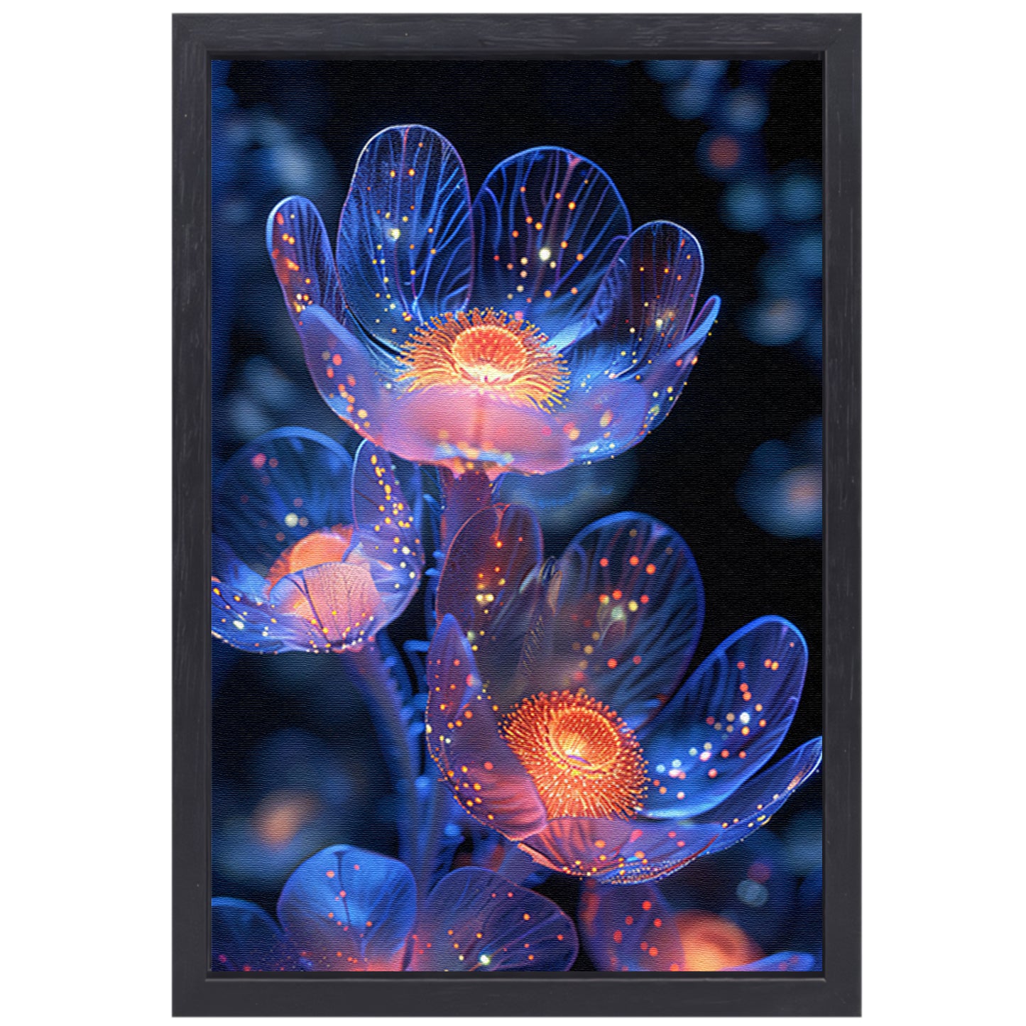 Bioluminescente Bloemen in Digitale Kunst canvas met baklijst