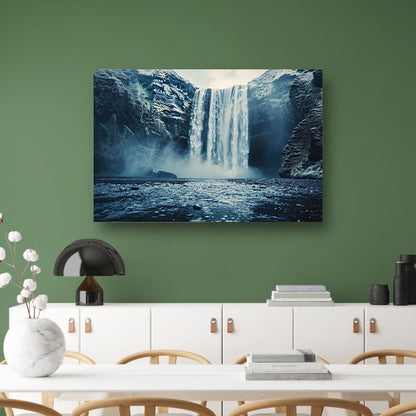 Majestueuze waterval met serene rotsformatiesposter