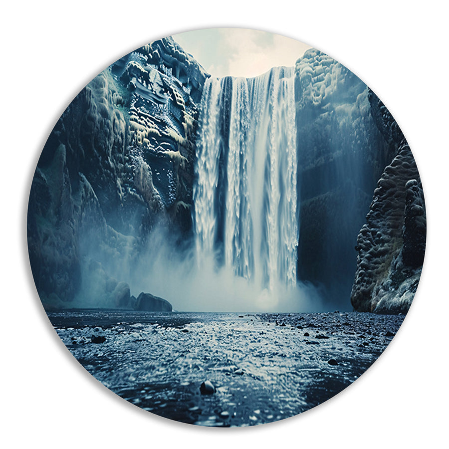 Majestueuze waterval met serene rotsformaties forex muurcirkel