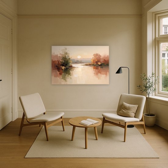 Abstracte zonsondergang in aardekleuren canvas