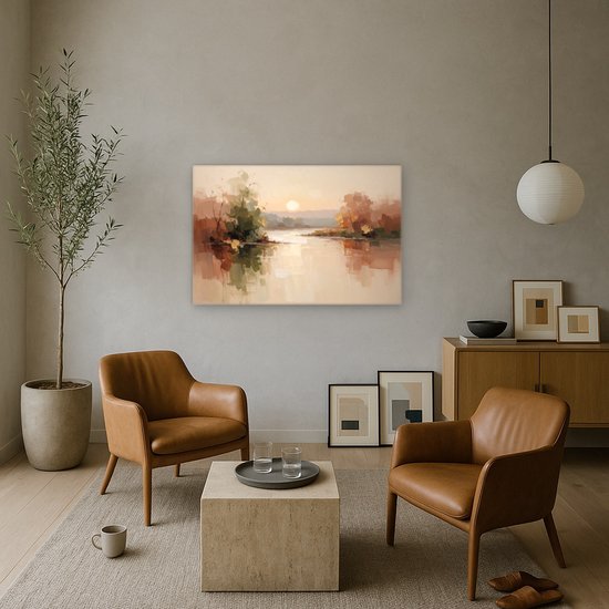 Abstracte zonsondergang in aardekleuren canvas