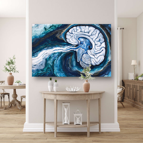 Surrealistisch Brein in Water canvas met baklijst