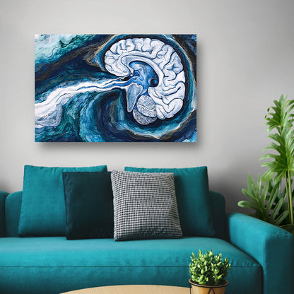 Surrealistisch Brein in Water canvas met baklijst