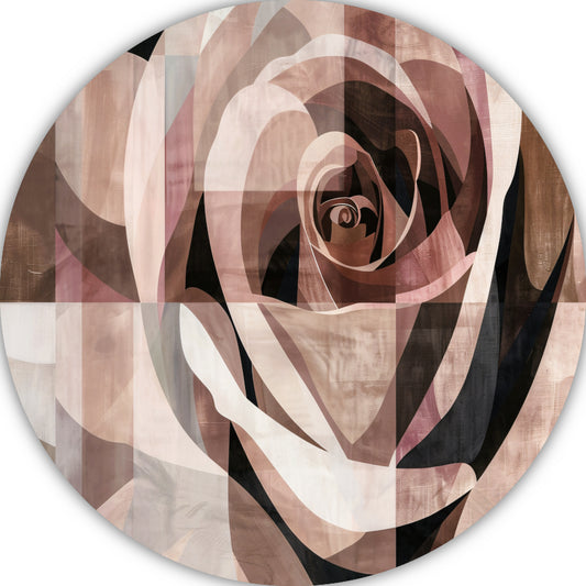 Sepia Abstractie van een Geometrische Roos aluminium muurcirkel