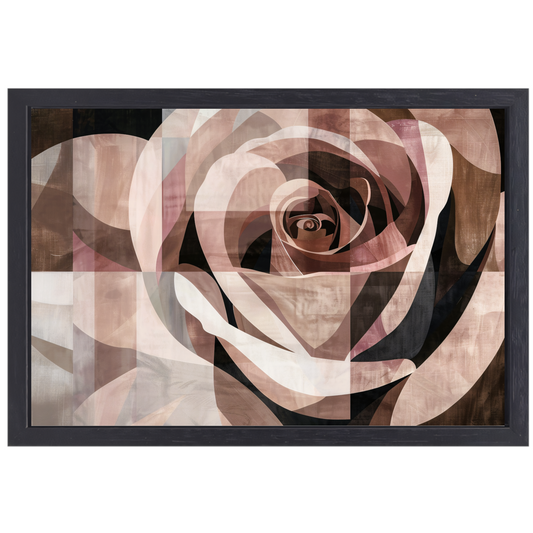 Sepia Abstractie van een Geometrische Roos canvas met baklijst