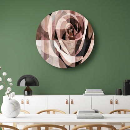 Sepia Abstractie van een Geometrische Roos aluminium muurcirkel