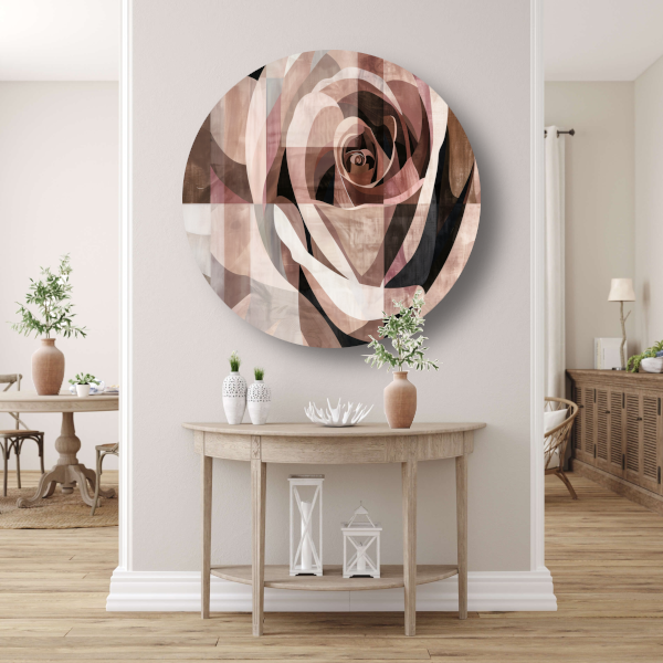 Sepia Abstractie van een Geometrische Roos aluminium muurcirkel