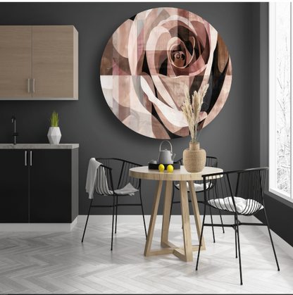 Sepia Abstractie van een Geometrische Roos aluminium muurcirkel