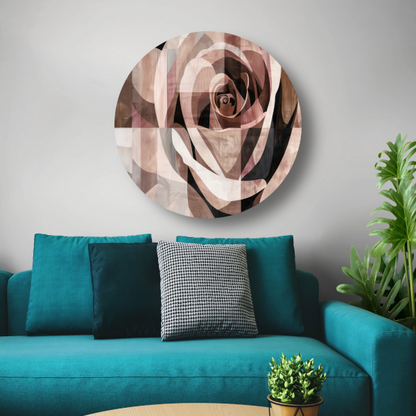 Sepia Abstractie van een Geometrische Roos aluminium muurcirkel