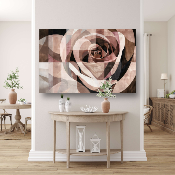 Sepia Abstractie van een Geometrische Roos canvas met baklijst