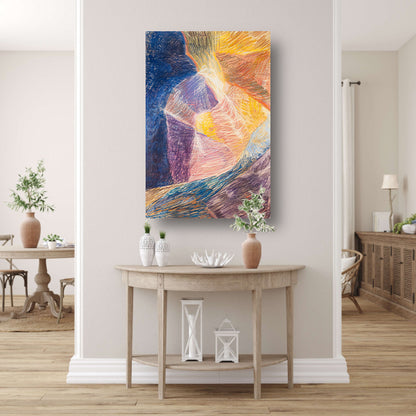 Kleurrijk abstract schilderij van berglandschap canvas