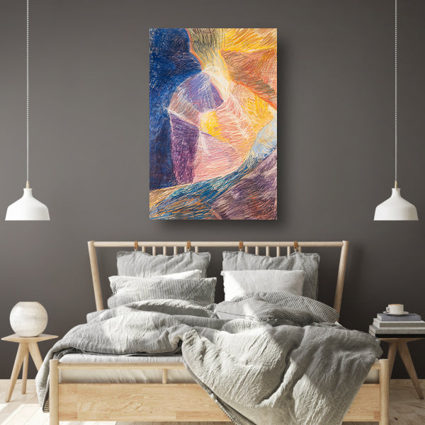 Kleurrijk abstract schilderij van berglandschap canvas