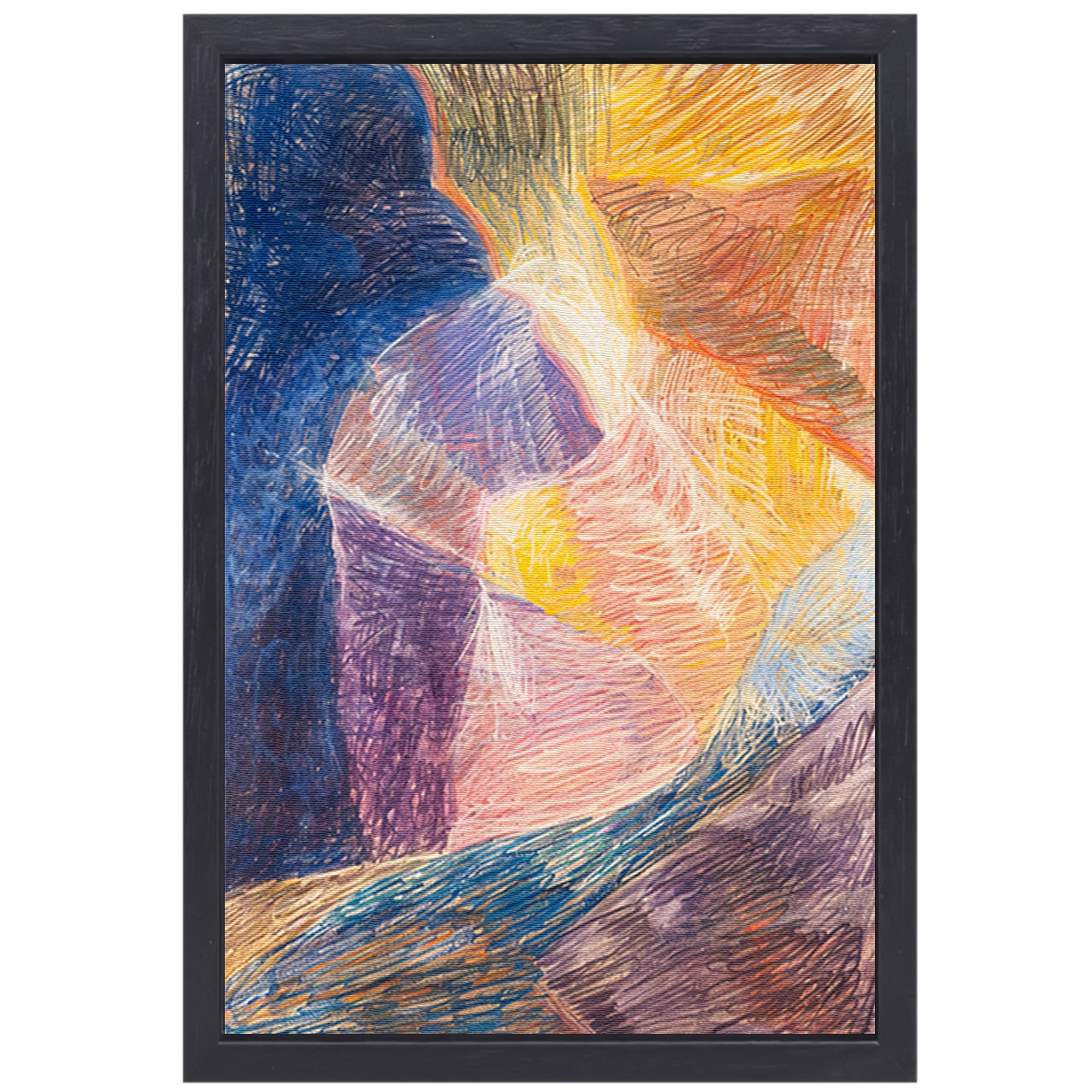 Kleurrijk abstract schilderij van berglandschap canvas met baklijst