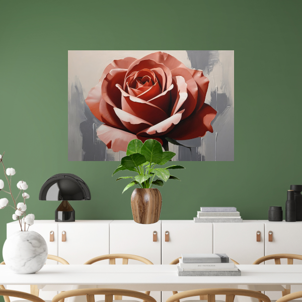 Rode Roos in Close-up op Grijze Achtergrond canvas met baklijst