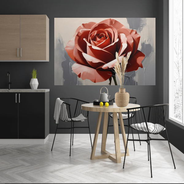 Rode Roos in Close-up op Grijze Achtergrond canvas met baklijst