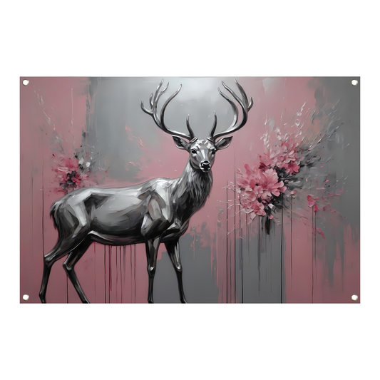 Abstract Zilver Hert in Roze Bloemenveld tuinposter