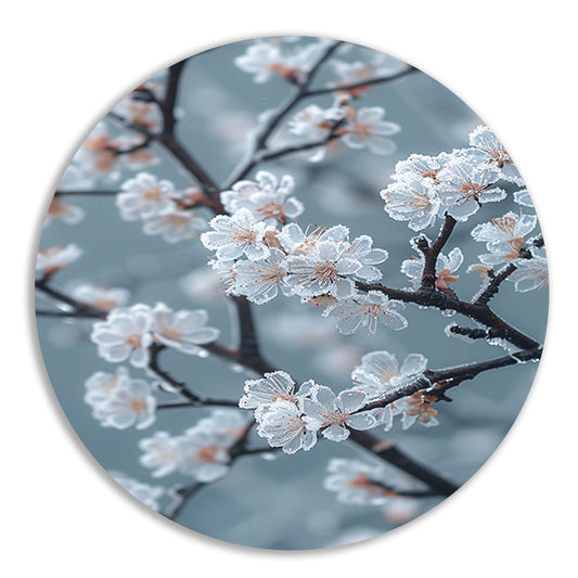 Bevroren Bloesems in de Ochtend aluminium muurcirkel