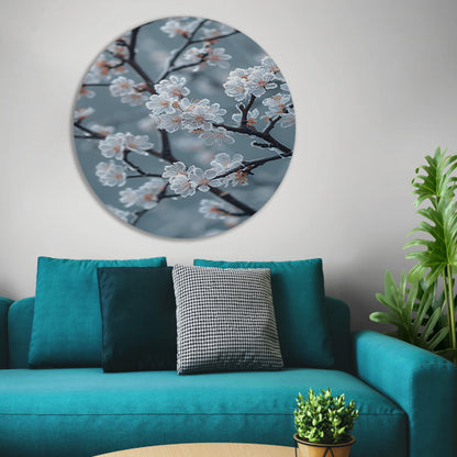 Bevroren Bloesems in de Ochtend aluminium muurcirkel