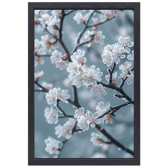 Bevroren Bloesems in de Ochtend canvas met baklijst