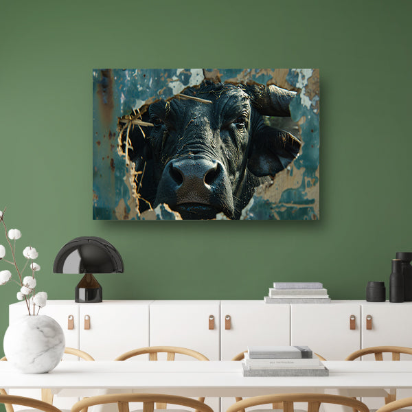 Buffel Breekt Door Verweerde Muur canvas
