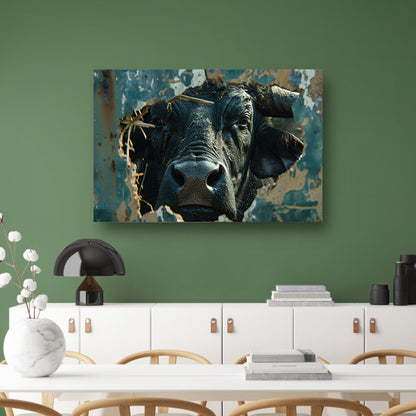 Buffel Breekt Door Verweerde Muur canvas