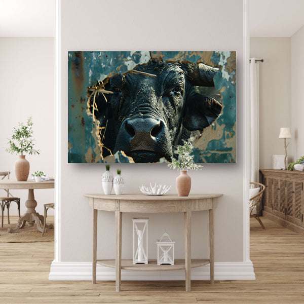 Buffel Breekt Door Verweerde Muur canvas