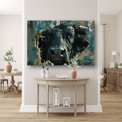 Buffel Breekt Door Verweerde Muur canvas