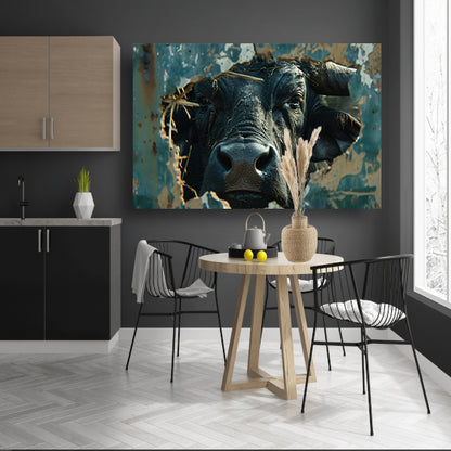Buffel Breekt Door Verweerde Muur canvas