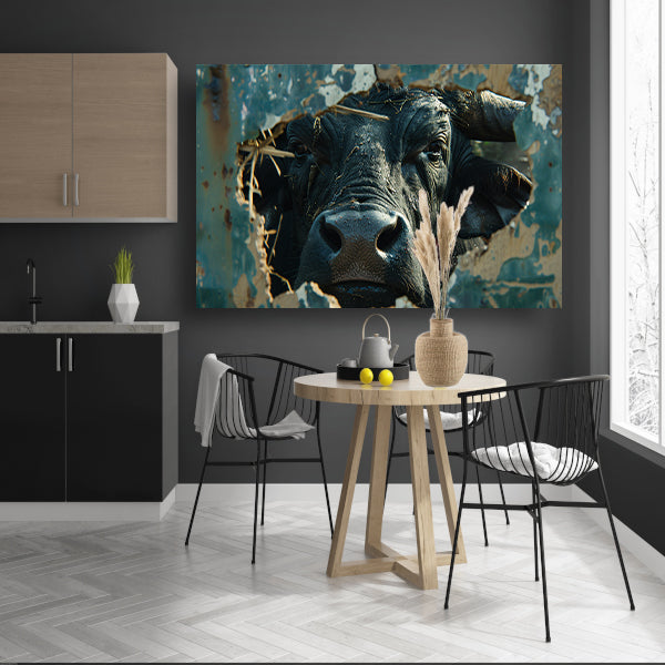 Buffel Breekt Door Verweerde Muur poster