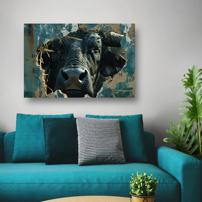 Buffel Breekt Door Verweerde Muur canvas