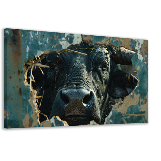 Buffel Breekt Door Verweerde Muur canvas