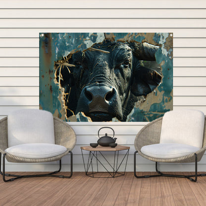 Buffel Breekt Door Verweerde Muur tuinposter