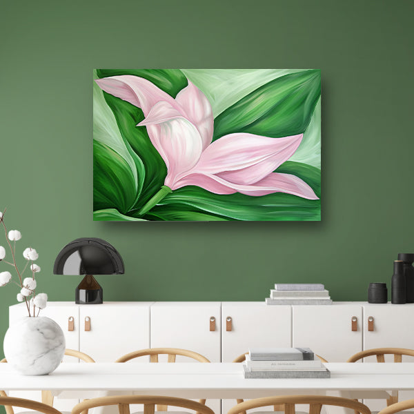Abstracte tulpenkunst met groene bladeren poster