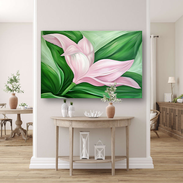 Abstracte tulpenkunst met groene bladeren poster