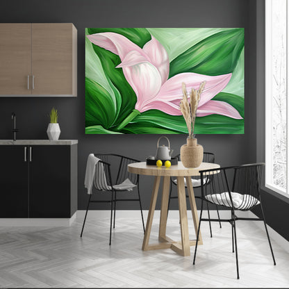 Abstracte tulpenkunst met groene bladeren poster