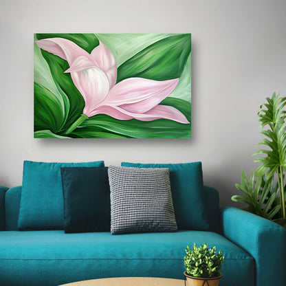 Abstracte tulpenkunst met groene bladeren poster