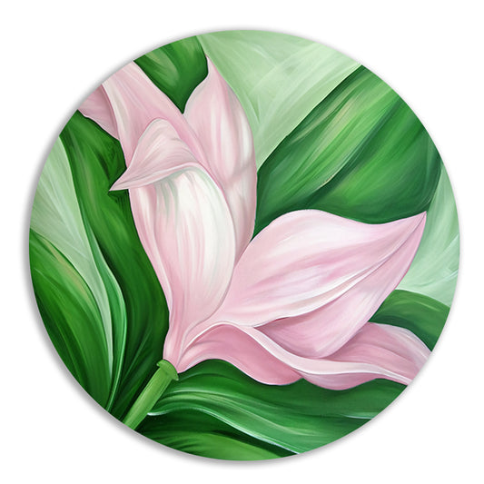 Abstracte tulpenkunst met groene bladeren aluminium muurcirkel