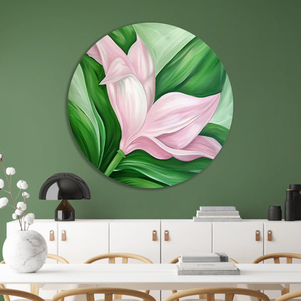 Abstracte tulpenkunst met groene bladeren aluminium muurcirkel