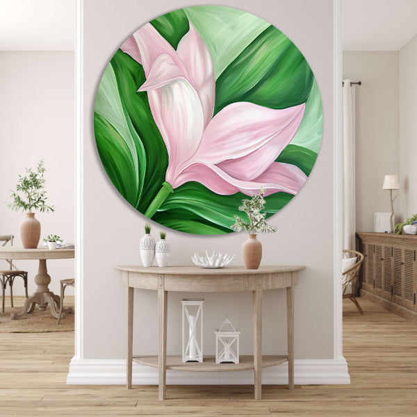 Abstracte tulpenkunst met groene bladeren aluminium muurcirkel