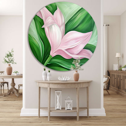 Abstracte tulpenkunst met groene bladeren aluminium muurcirkel