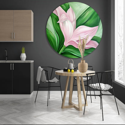 Abstracte tulpenkunst met groene bladeren aluminium muurcirkel
