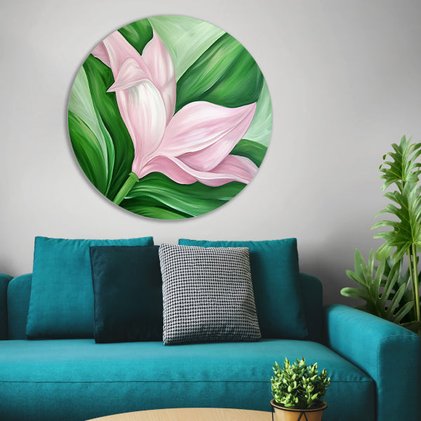 Abstracte tulpenkunst met groene bladeren aluminium muurcirkel