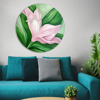 Abstracte tulpenkunst met groene bladeren aluminium muurcirkel