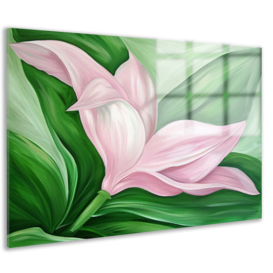 Abstracte tulpenkunst met groene bladeren acrylglas