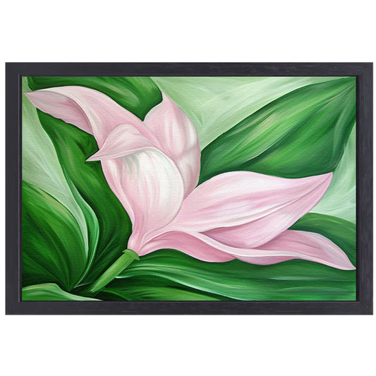 Abstracte tulpenkunst met groene bladeren canvas met baklijst