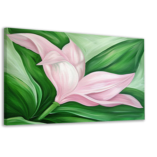 Abstracte tulpenkunst met groene bladeren canvas